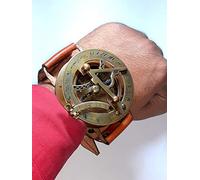 Reloj de pulsera de latón náutico antiguo Steampunk Sundial Brújula con brazalete de cuero hecho a mano | Sundial brújula | Colección náutica
