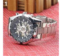 Reloj de pulsera deportivo Renikh de acero inoxidable, automático, mecánico, con esqueleto, de cuerda