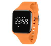 Reloj de pulsera digital con podómetro, vibración, alarma, distancia, cronómetro y ejercicio, resistente al agua, recargable, para actividades al aire libre, para niños y niños, 27-naranja, Correa: