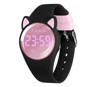 Reloj de pulsera digital con podómetro, vibración, alarma, distancia, cronómetro y ejercicio, resistente al agua, recargable, para actividades al aire libre, para niños y niños, 48-dj-negro-rosa-y