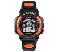 Reloj de pulsera digital de cuarzo con luz LED y fecha, color naranja, para niños, con alarma, para niños y adolescentes, naranja, talla única