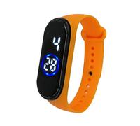 Reloj de pulsera digital de silicona para hombre, 50 m, con luz LED, de silicona, unisex, reloj de hora mundial, naranja, One Size