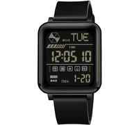 Reloj de pulsera digital para hombre de cuarzo, con luz, fecha, cronómetro, resistente al agua, 50 m, deportivo, digital, números grandes, rectangular, doble hora, 12/24 horas, Negro , Correa