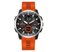 Reloj de pulsera digital para hombre, reloj deportivo, reloj de pulsera para hombre, resistente al agua, con pantalla LED, formato 12/24 horas, manecillas analógicas y números digitales, naranja