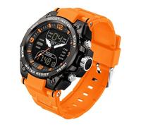 Reloj de pulsera digital para hombre, reloj deportivo, resistente al agua, con pantalla LED, manecillas analógicas y números digitales, negro, naranja, Correa