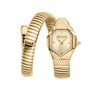 Just Cavalli Signature Snake Aria - Reloj de Pulsera para Mujer de Cuarzo a la Moda, Pulsera y Caja de Acero Inoxidable de Color Dorado, Esfera analógica Blanca - JC1L369M0045