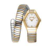 Just Cavalli Signature Snake Splora - Reloj de Pulsera para Mujer de Cuarzo a la Moda, Pulsera y Caja de Acero Inoxidable de Color Gris, Esfera analógica Gris - JC1L394M0055
