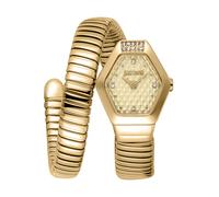 Just Cavalli Signature Snake Splora - Reloj de Pulsera para Mujer de Cuarzo a la Moda, Pulsera y Caja de Acero Inoxidable de Color Dorado, Esfera analógica Blanca - JC1L394M0025