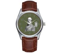 Reloj de pulsera para hombre, casual, impermeable, de cuarzo, con fecha, clásico, de cuero, color marrón, para Navidad, General Robert E. Lee, verde militar, Marrón, Comercial