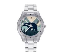 Reloj de pulsera para hombre con diseño de bosques, paisajes, osos, montañas, lumbar, de acero inoxidable, fácil de leer, para mujer