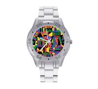 Reloj de pulsera para hombre con diseño geométrico africano, correa de acero inoxidable, analógico, de cuarzo, para negocios