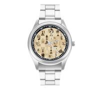 Reloj de pulsera para hombre con estampado de ajedrez, correa de acero inoxidable, aleación y cuarzo