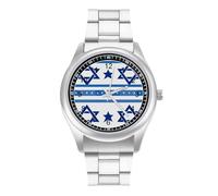 Reloj de pulsera para hombre con forma de bandera de Israel con correa de acero inoxidable y cuarzo de aleación