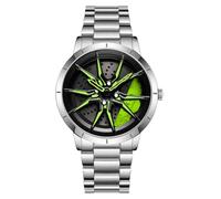 Reloj de pulsera para hombre creativo con rueda de coche 3D giratoria, relojes giratorios con diseño de llanta y cubo, reloj de pulsera elegante de cuarzo con correa de acero inoxidable, regalos para
