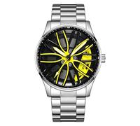 Reloj de pulsera para hombre creativo con rueda de coche giratoria en 3D, relojes giratorios con diseño de llanta y buje, reloj de pulsera elegante de cuarzo de moda con correa de acero inoxidable