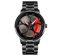 Reloj de pulsera para hombre creativo con rueda de coche giratoria en 3D, relojes giratorios con diseño de llanta y buje, reloj de pulsera elegante de moda de cuarzo con correa de acero inoxidable