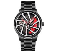 Reloj de pulsera para hombre creativo con rueda de coche giratoria en 3D, relojes giratorios con diseño de llanta y buje, reloj de pulsera elegante de cuarzo de moda con correa de acero inoxidable