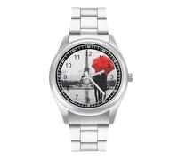 Reloj de pulsera para hombre, diseño de la Torre Eiffel de París, color blanco y negro, con correa de acero inoxidable, aleación y cuarzo