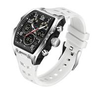 Reloj de pulsera para hombre, diseño único, estilo deportivo, digital, analógico, doble tiempo, Stopwatch Punk Cool con diseño de correa de silicona, blanco