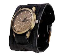 Reloj de pulsera para hombre, estilo retro, estilo punk, rock, marrón, pulsera ancha de piel, color negro, superior y creativo