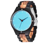 Reloj de pulsera para hombre, hecho a mano, ligero, analógico, de madera, de cuarzo, Azul