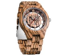 Reloj de pulsera para hombre, hecho a mano, ligero, analógico, de madera, de cuarzo, Marrón