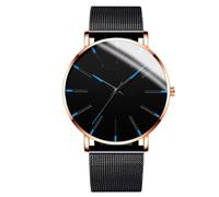 Reloj de pulsera para hombre ultra fino, analógico, de cuarzo, simple, correa de malla de acero inoxidable, H, 24