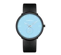 Reloj de pulsera para hombre, ultrafino, minimalista, resistente al agua, moderno, unisex, con correa de cuero, Cara azul cielo,