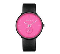 Reloj de pulsera para hombre, ultrafino, minimalista, resistente al agua, moderno, unisex, con correa de cuero, cara rosada,
