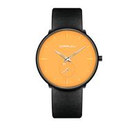 Reloj de pulsera para hombre, ultrafino, minimalista, resistente al agua, moderno, unisex, con correa de cuero, Rostro amarillo,