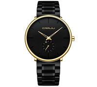 Reloj de pulsera para hombre, ultrafino, minimalista, resistente al agua, unisex, con correa de acero inoxidable, manecillas negras, Negro, dorado y dorado