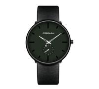 Reloj de pulsera para hombre, ultrafino, minimalista, resistente al agua, unisex, con correa de cuero negro, manos plateadas, cara verde claro