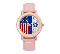 Reloj de pulsera para mujer con la bandera de Israel y Estados Unidos, correa suave, regalo para cumpleaños, día de San Valentín