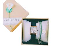 Reloj de pulsera para mujer con pulsera de flores, conjunto de joyas de brazaletes de brazalete, brazalete Reloj rectangular, exquisito joyería reloj brazalete joyería de brazaletes para mujeres ( Col