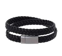Reloj de pulsera para mujer de piel negra trenzada, en negro o pulsera para hombre con cierre magnético, pulsera de piel para hombre, incluye pulsera para teléfono móvil, talla única, Acero aleado, No