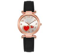 Reloj de pulsera para mujer, diseño de corazón, de acero inoxidable, correa de piel con movimiento de cuarzo, correa de piel para mujer, plata, talla única