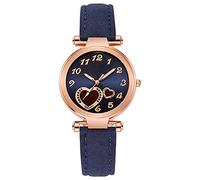 Reloj de pulsera para mujer, diseño de corazón, de acero inoxidable, correa de piel con movimiento de cuarzo, para mujer, relojes grandes y altos, de muñeca grande y hombre, azul, talla única, Correa