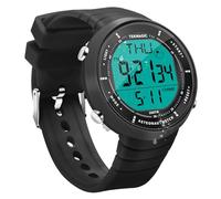 Reloj de pulsera para natación y buceo, reloj deportivo impermeable de 10 atm, con funciones de alarma, cronómetro, cuenta de vuelta, doble zona horaria, correa de silicona, Negro
