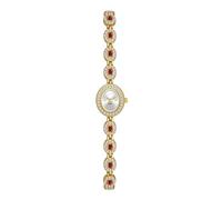 reloj de pulsera Reloj de cuarzo resistente al agua de 2 piezas con cristales de colores ovalados y diamantes. Elegante reloj de pulsera. Un gran regalo de joyería for mujer. relojes(Gold red)