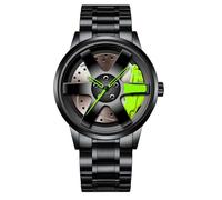 reloj de pulsera Reloj de pulsera for hombre con correa de acero y cuero, con buje de rueda negro, moderno reloj de pulsera de cuarzo, ideal for uso formal e informal. digital(Groen,Steel belt)