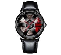 reloj de pulsera Reloj de pulsera for hombre con correa de acero y cuero, con buje de rueda negro, moderno reloj de pulsera de cuarzo, ideal for uso formal e informal. digital(Rot,Leather belt)