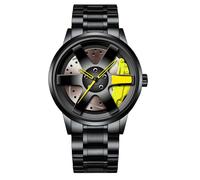 reloj de pulsera Reloj de pulsera for hombre con correa de acero y cuero, con buje de rueda negro, moderno reloj de pulsera de cuarzo, ideal for uso formal e informal. digital(Geel,Leather belt)
