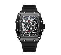 Reloj de Pulsera Reloj mecánico Cuadrado Hueco Impermeable for Hombre, Reloj de Pulsera con Correa de Caucho, Luminoso, Resistente al Agua, for Uso Formal e Informal. Relojes(Noir,Oranje)