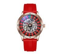reloj de pulsera Reloj mecánico totalmente automático con esfera giratoria oscilante de acero inoxidable hueco, reloj impermeable, adecuado for hombres como regalo. digital(Rose gold,Steel belt)