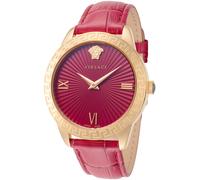Versace - Reloj de Mujer de Cuarzo a la Moda, Correa de Piel roja, Caja de Acero Inoxidable, Esfera analógica roja - VEVC00921