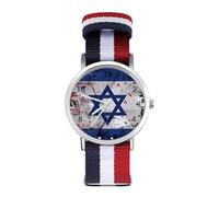 Reloj de pulsera vintage con bandera de Israel de Estados Unidos, de cuarzo, números arábigos, con correa ajustable para hombres y mujeres