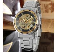 Reloj de pulsera Winner para hombre, mecánico, automático, hueco, resistente al agua (oro negro)