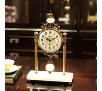 Reloj de repisa de campana, reloj silencioso que funciona con pilas, para decoración de oficina y hogar, diseño de mármol de metal, estilo clásico, estante de madera