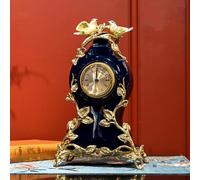 Reloj de repisa silenciosa Vintage, Relojes de Escritorio mecánico Vintage exquisitos, Decorativo de Hotel Antiguo para el hogar para Sala de Estar, Estudio, Lugares públicos, latón + cerámica Blue