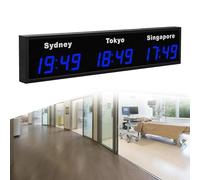 Reloj de zonas horarias mundiales, 3/4 Zona horaria de la ciudad LED Reloj digital montado en la pared Reloj de pared de múltiples zonas horarias para interiores Reloj de pared mundial (3city Blue)
